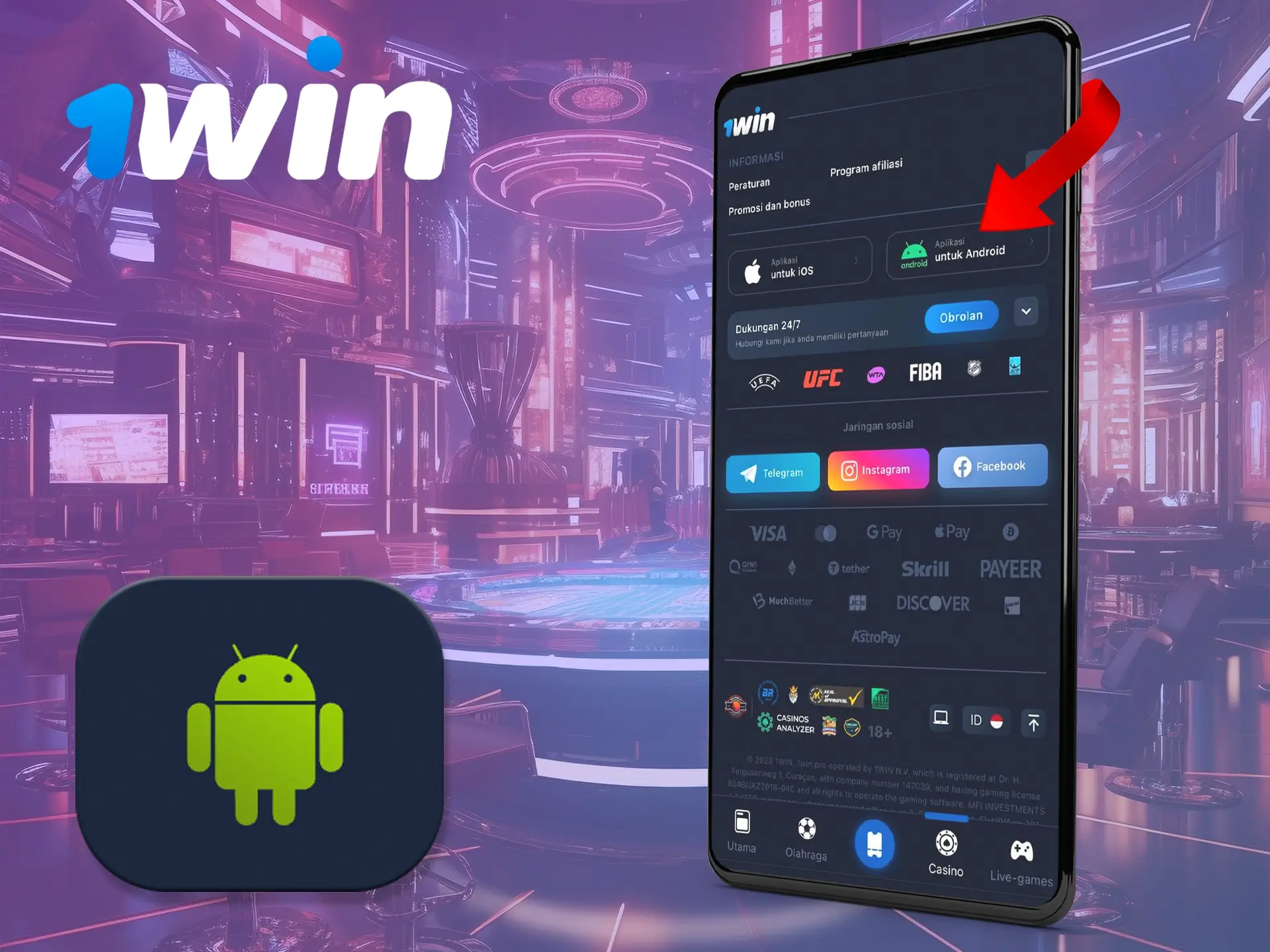 Aplikasi 1Win dapat diunduh untuk semua perangkat Android.