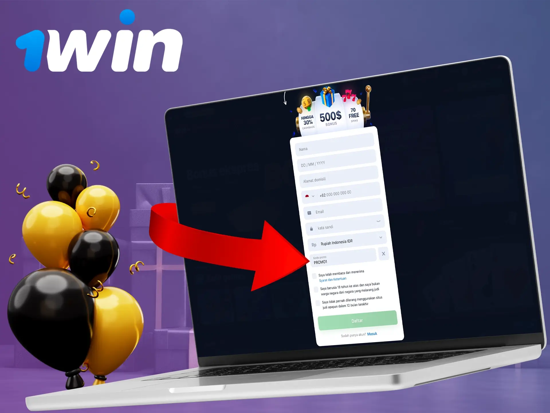 Masukkan kode promo dengan hati-hati dan raihlah lebih banyak keuntungan saat bermain di 1Win Casino.
