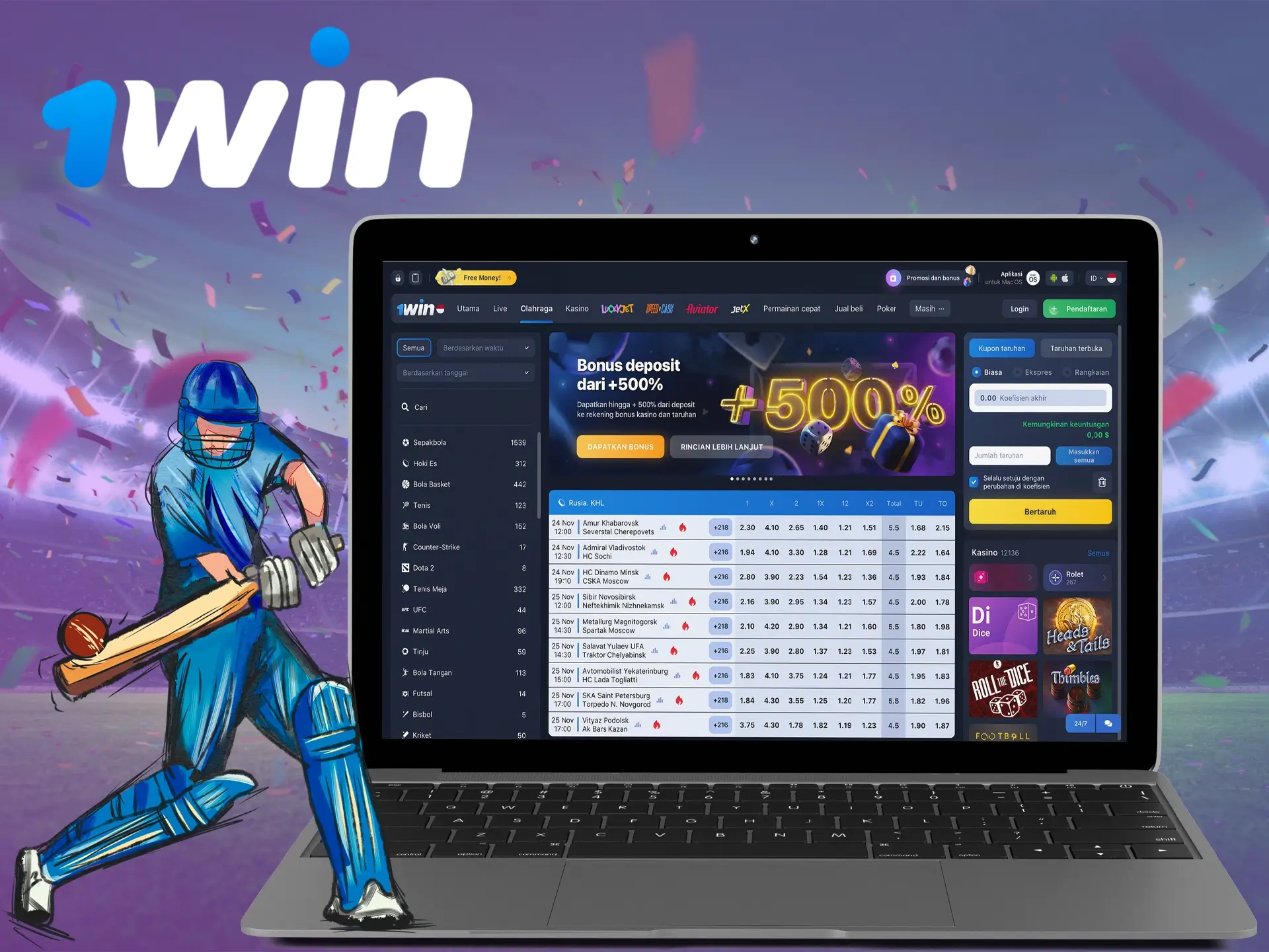 Penggemar olahraga dapat menemukan berbagai disiplin dan menempatkan taruhan mereka di 1Win.