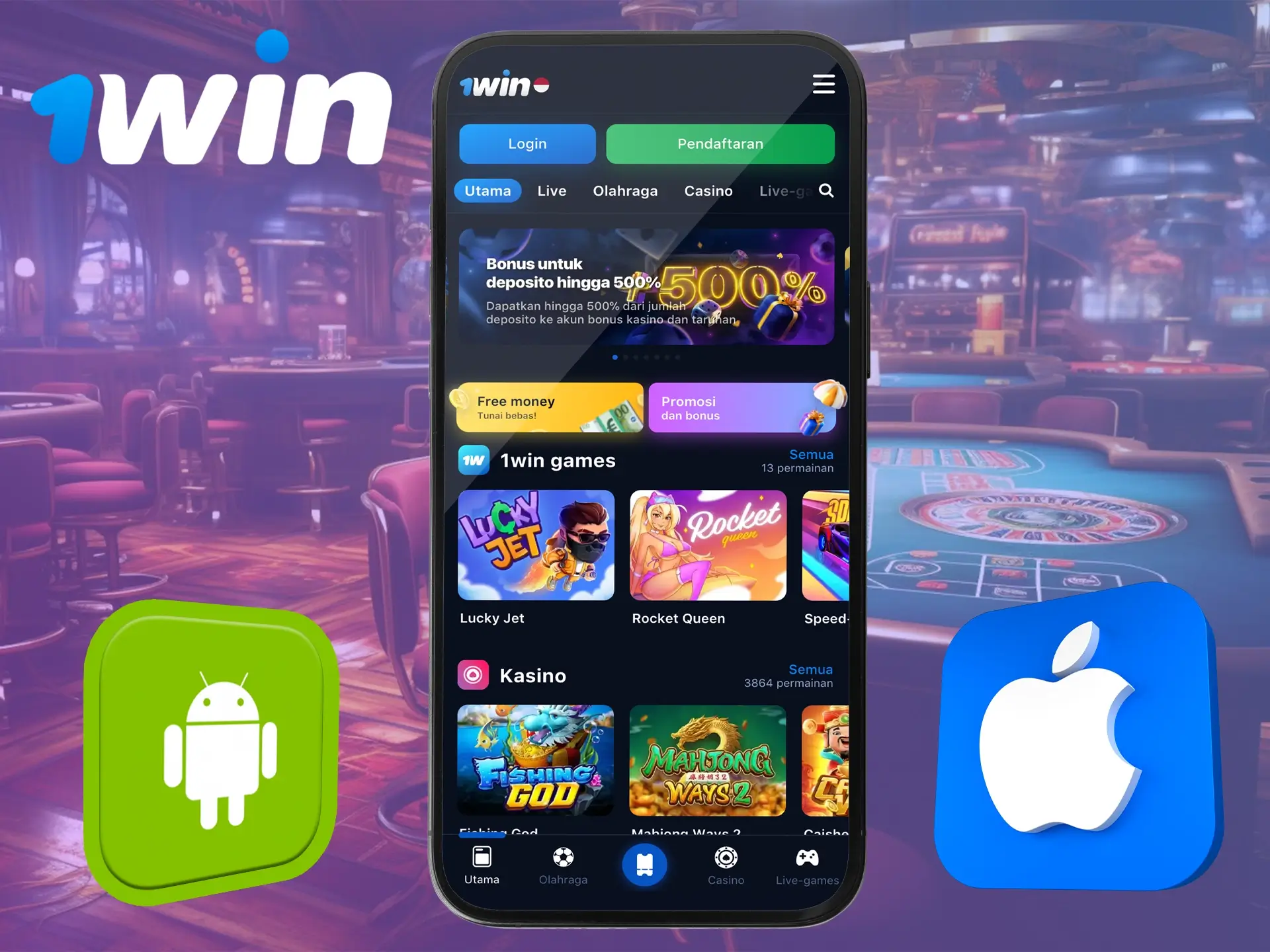 Aplikasi 1Win berjalan dengan baik di platform Android maupun iOS.
