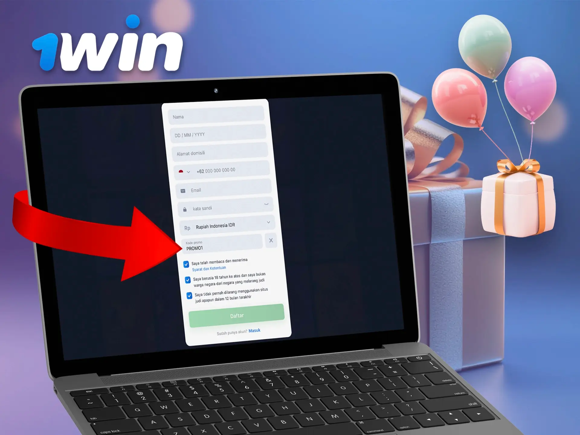 Gunakan kode promo agar Anda bisa memulai dengan percaya diri dan cepat di 1Win Casino.
