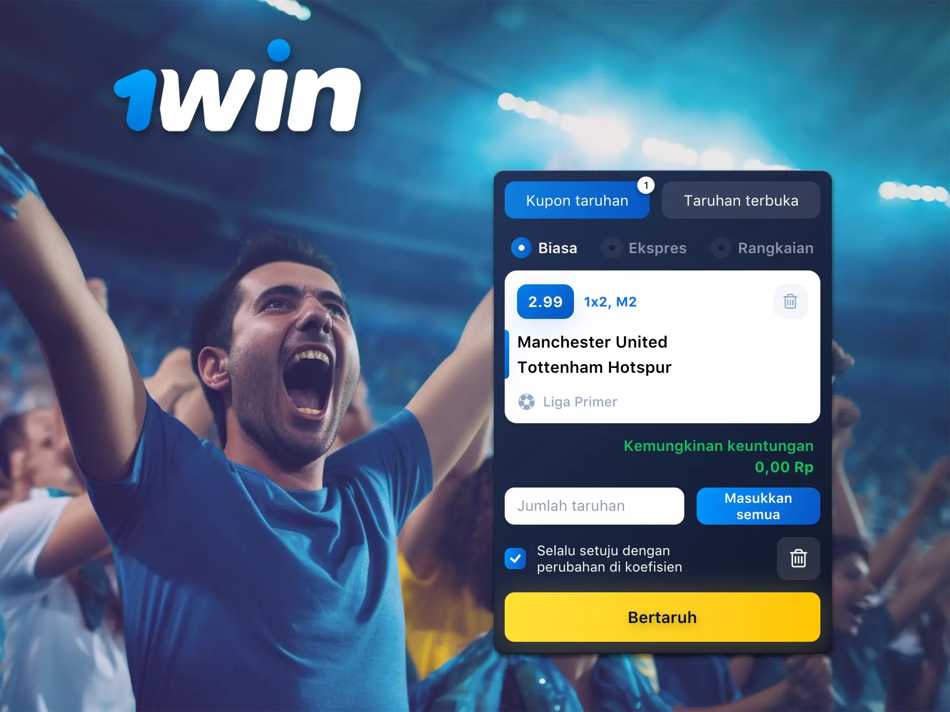 Manfaatkan menu di sisi kanan platform 1Win untuk mengelola taruhan Anda dengan lebih mudah.