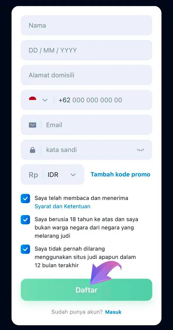 Daftar dan nikmati akses tanpa batas ke berbagai permainan dan taruhan di 1Win Casino.
