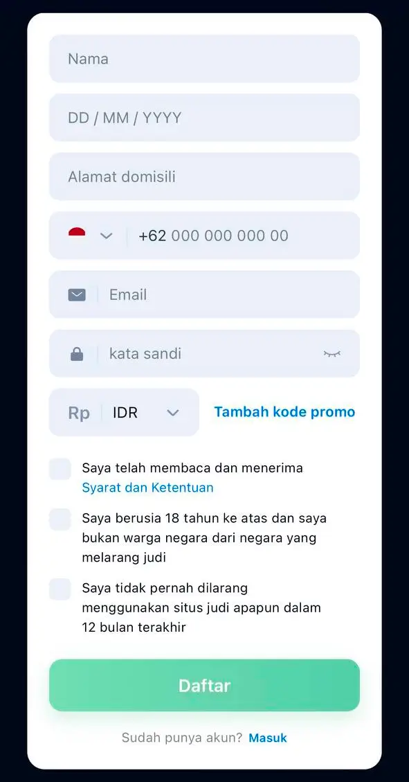Isi formulir pendaftaran 1Win dengan cermat dan penuh perhatian.