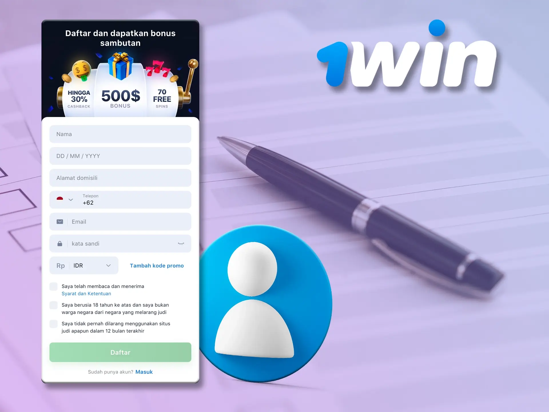 Pelajari dengan seksama ketentuan pendaftaran yang ada di 1Win Casino.