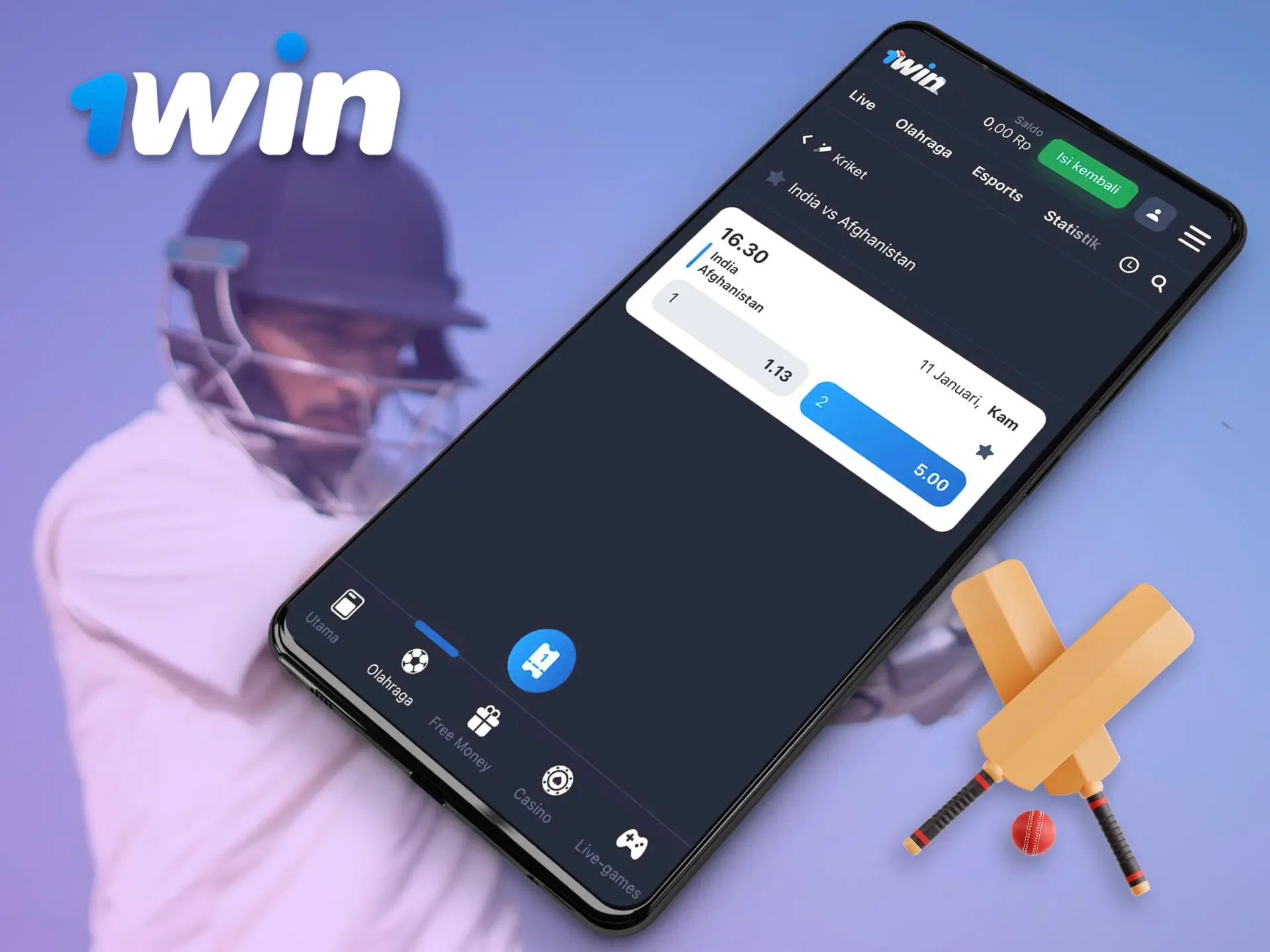 Pasang taruhan kriket Anda di 1Win dengan menggunakan perangkat seluler apapun.