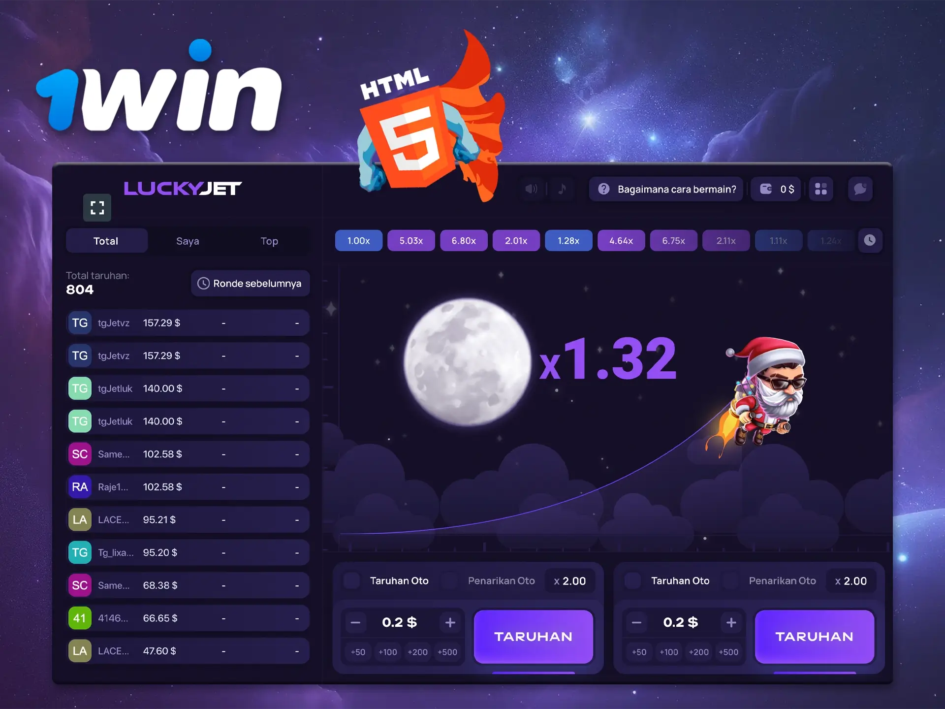 Disarankan untuk mencoba bermain Lucky Jet dalam mode demo terlebih dahulu untuk memahami cara kerja permainan.